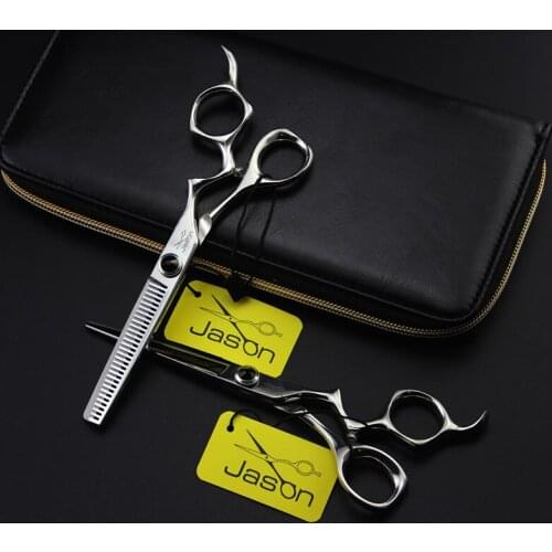 6.0Inch JP440C Cutting Scissors and Thinning Scissors Sets,Professional Hair Shears with Curved Handle for Barber 1set