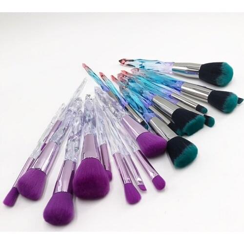 10 Pcs a Set Crystal Makeup Brushes Powder Foundation Eyeshadow Eyebrow Cosmetics for Face Fan Make Up Brush