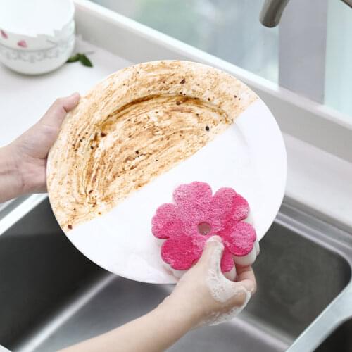 2pcs New Kitchen Home Cleaning Tool Flower Shape Sponges Scouring Pads Sponge Brush Tableware Glass Wash Dishes Sponge