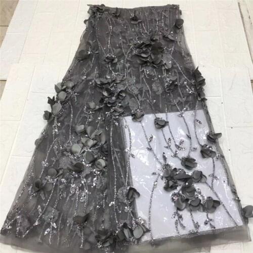 2018 New Design 3D pink French Beads Net Lace Fabric Embroidered Tulle Chemical guipure African Lace Fabric For Wedding Dress