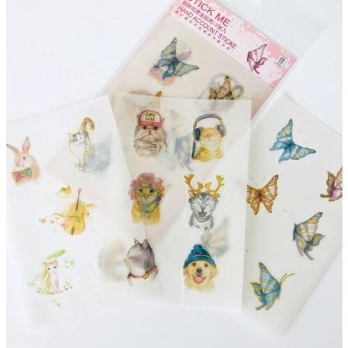 3 Sheets /Pack Golden Bling Music Animals Cats Dogs Butterfly Paper Decorative Diary Handbook Decoration