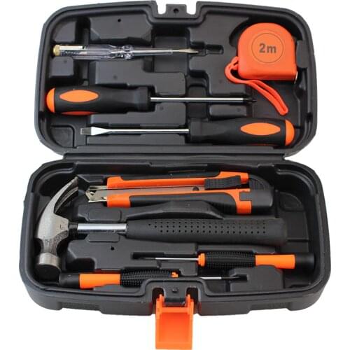9 pcs Hand Tool Set General Household Repair Hand Tool Kit with Plastic Toolbox Storage Case Socket Wrench Screwdriver HTS010