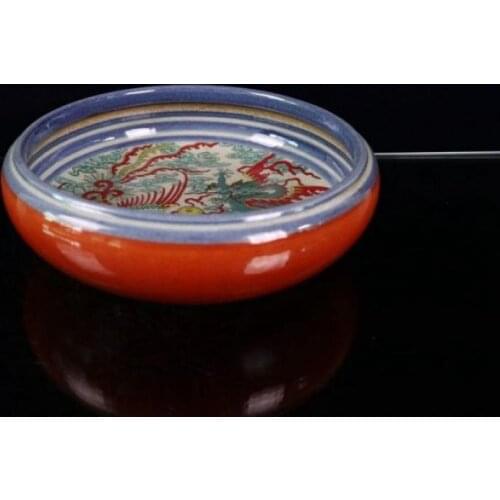 Jingdezhen Antique Porcelain (Ceramics Lang red Glaze wash Small Dish) Folk Collection Decoration