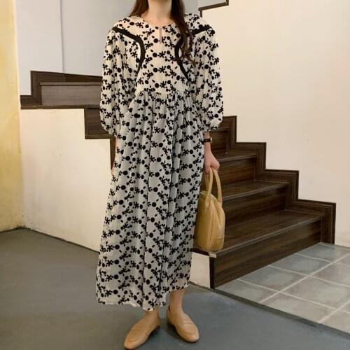 Alien Kitty 2021 Retro Sweet Party Plus Size Florals Printed Vintage All Match Puff Sleeves Summer Chic Femme Vestidos Dresses