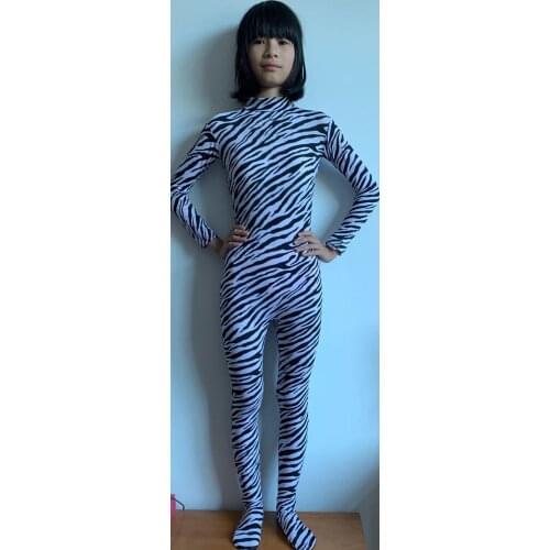 Kid Adult Zebra Stripe Pattern full body Unisex Spandex Skin Zentai Costumes Bodysuit leotard No Hood & Hands