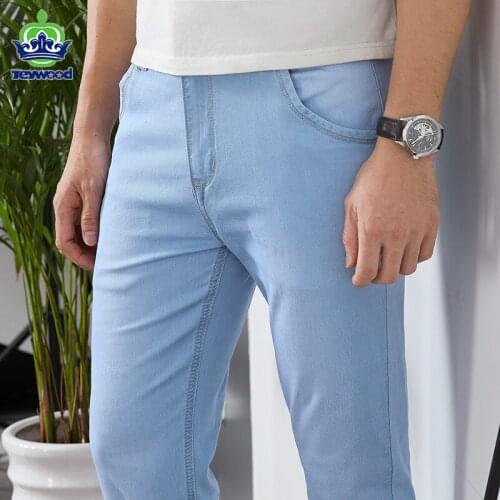 Jeywood Classic Style Brand Light blue Jeans Men Casual Stretch Slim Denim Pants Fashion Cotton Thin Trousers Male 28-40