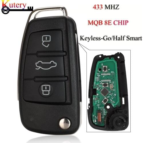 Kutery Folding Remote Car Key For Audi A3 S3 MQB 8E Chip 3Buttons 433MHZ Keyless-Go/Half-Smart Key
