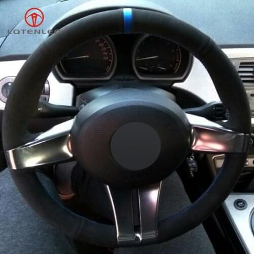 LQTENLEO Black Suede DIY Hand-stitched Car Steering Wheel Cover for BMW Z4 E85 (Roadster) 2003-2008 E86 (Coupe) 2005-2008