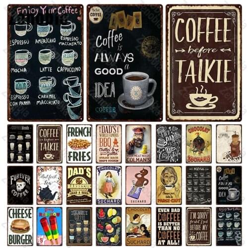 Coffee Metal Sign Metal Poster Tin Sign European Retro Home Bar Decoration Iron Painting Cafe Pub Club Industrial Wall Decor