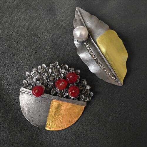 Morkopela Natural Stone Flower Vase Brooch Vintage Metal Brooches And Pins Bouquet Clothes Pin Clip For Women