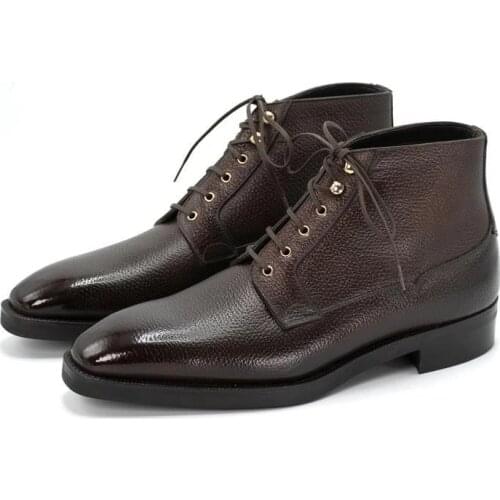 Mens Boots Winter Add Velvet Lace Up Shoes Work Boots Fashion Designer Men Non-Slip Genuine Leather Shoes