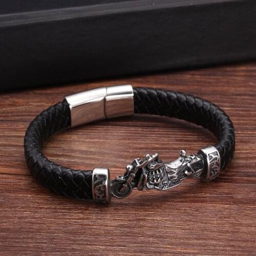 Vintage Diy braid Motorcycle Sporty Charm Bracelets Pulseras Unique Genuine Leather Men Male Bracelets Fashion Bangles