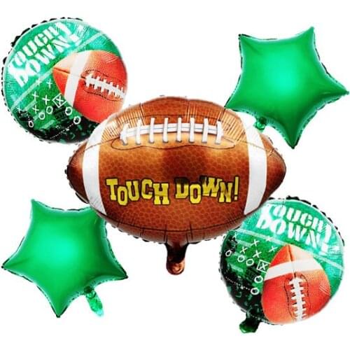 Set of 5 Football Balloons 18" Round Football And Pentagram Foil Mylar Party Balloons Sports Decorations