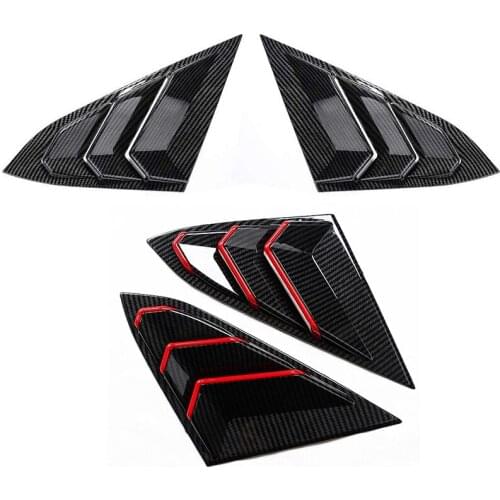 Rear Side Window Louvers Air Vent Cover for 2016-2019 Honda Civic & Rear Window Triangular Carbon Fiber with Red Line