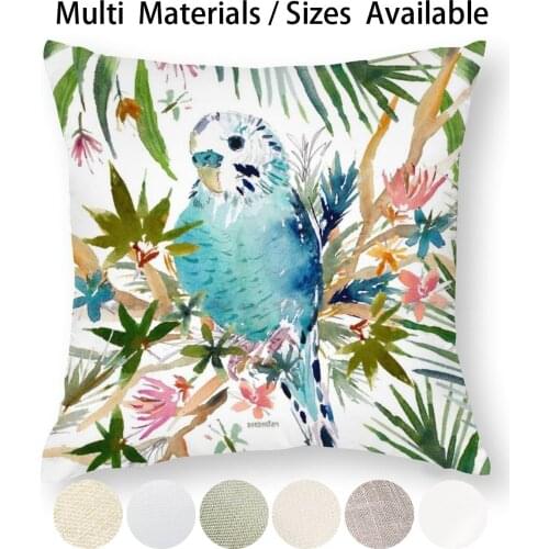 Doov The Blue Budgie Pillow Case Throw Pillow Cover Cotton Linen Flax Parakeet Budgie Barbarian Blue Colorful Tropical Creative