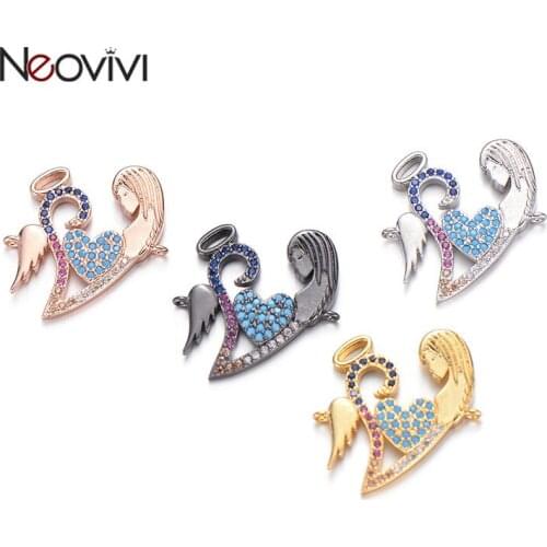 Neovivi Women Love Heart Charm Wing Elegant Micro Pave Zircon Family Charms for Jewelry Making Bracelet Necklace DIY Accessories