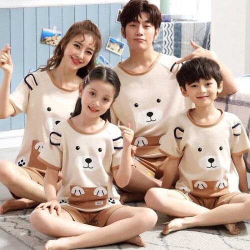 2021 New Cartoon Parent-Child Pajamas For Boys Girls Children Pure Cotton Mother-Daughter Summer Home Wear Tracksuit Kids Suit