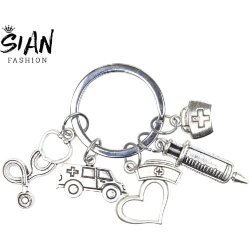New Fashion Doctor Aid Kit Mini Syringe Thermometer Ambulance Dentist Angel Stethoscope Keychain Medicine Graduate Gift Souvenir