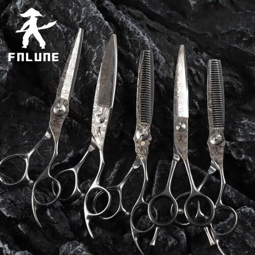 FnLune Damascus Knife Professional Hair Salon Scissors Cut Barber Accessories Haircut Thinning Shear Hairdressing Tools Scissors