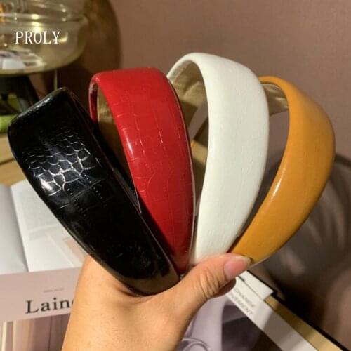 PROLY New Fashion Women Headband 4CM Wide Side Hairband PU Leather Hairband For Adult Hair Accessories Wholesale