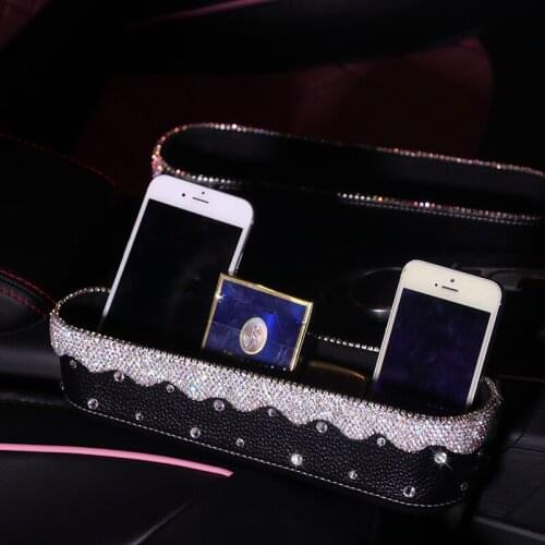 MR TEA Bling Crystal Car Seat Gap Filler Storage Organizer Car Console Side Pocket Seat Crevice Storage Pocket Coin Box