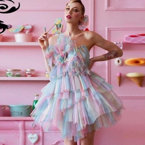 Rainbow Prom Dresses vestido de curto Short Women Formal Dress Trendy Off Shoulder Party Dress Tiered Multi Colors