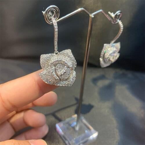 Retro Color Colorful Rose Flower Earrings AAA Zircon Flower Tassel Silvery Crystal Exquisite Fashion Luxurious For Women Jewelry