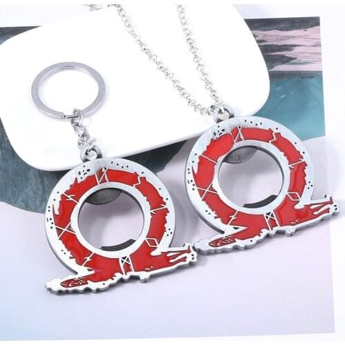 RJ God of War Kratos Logo Corkscrew Pendant Necklace Woman Man Metal Red Logo Chain Cosplay Jewelry Accessories Gift