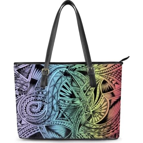 ELVISWORDS Brand Luxury Handbag Polynesian Traditional Tribal Print Women Handbags Large Casual Tote Lady Leather Shoulder Bags
