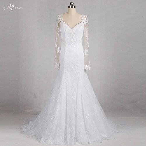RSW1156 Yiaibridal Real Job Photos V Neckline Bridal Gown Lace Mermaid Vestido De Noiva Manga Longa