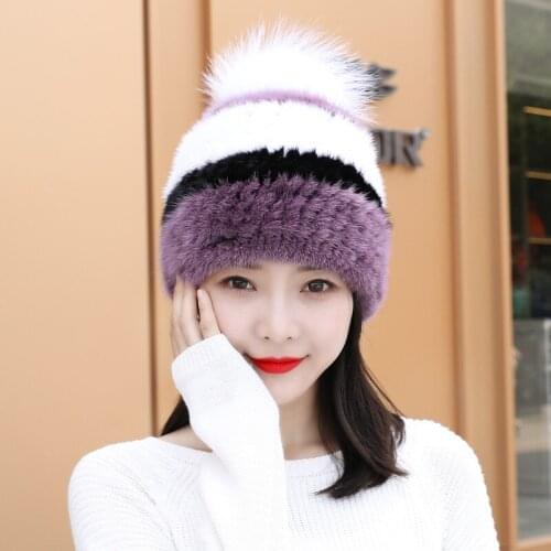 Mink Fur Hat Female Winter Mink Fur Women Warm Earmuffs Mink Fur Thick Wild Fox Fur Ball