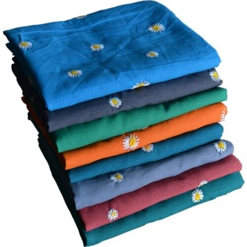 Width 53'' Idyllic Style Thin Daisy Embroidery Cotton Linen Fabric By The Half Yard For Dress Shirt Shorts Material