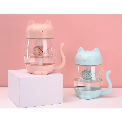 Cute Mini Cat Air Humidifier 3 in 1 350ML Ultrasonic Cold Fog Humidifier With LED Light Mini USB Fan Suitable For Home Office