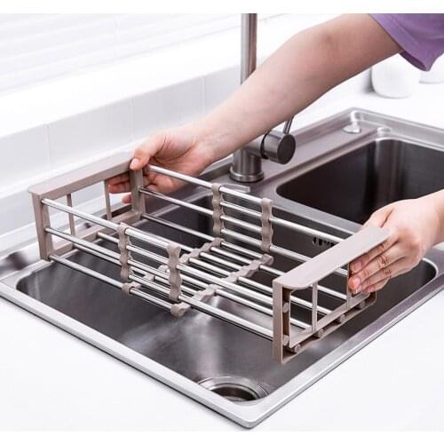 Kitchen Sink Drain Basket Rack Retractable Stainless Steel Sink Dishwashing Dishes Tableware Filter Basin
