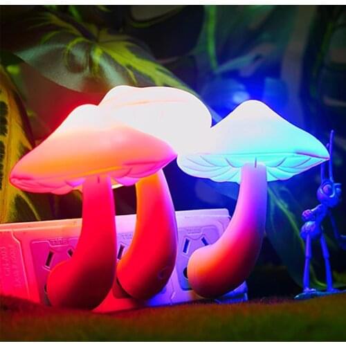 LED Night Light Mushroom Wall Socket Lights Lamp for Bedroom Home Decoration Light-controlled Sensor lamp US Plug