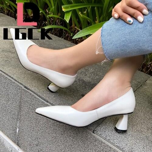 Plus Size 34-43 Pointed Toe Soft Genuine Leather Women Pumps Shoes Spring Summer Basic Female Fashion Comfortable Office Heels