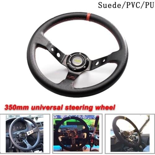 Universal 350MM Leather Steering Wheel Suede Steering Wheel Drift racing type High quality PU/Suede/PVC Style