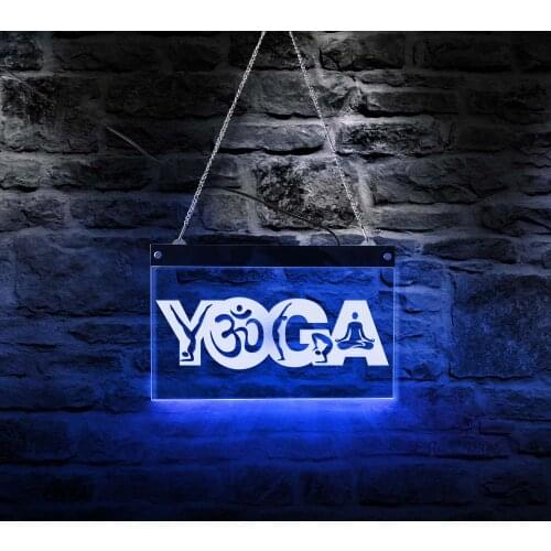 YOGA LED Lighting Decor Yoga Studio Rectangle Acrylic Neon Board With 7 Colors Meditation Postures Modern Illuminated Display