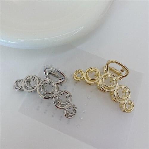 TIMEONLY Korean Fashion Hollow Smile Face Clip Hairpin Metal Hair Claws for Women 2021 Creative Hair Accessories Birthday Gift