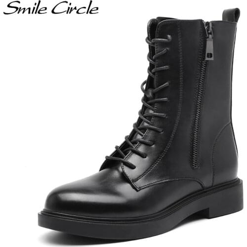 Smile Circle Ankle Boots Women Flats Platform shoes Autumn Fashion Comfortable Round Side zipper Ladies Short Boots