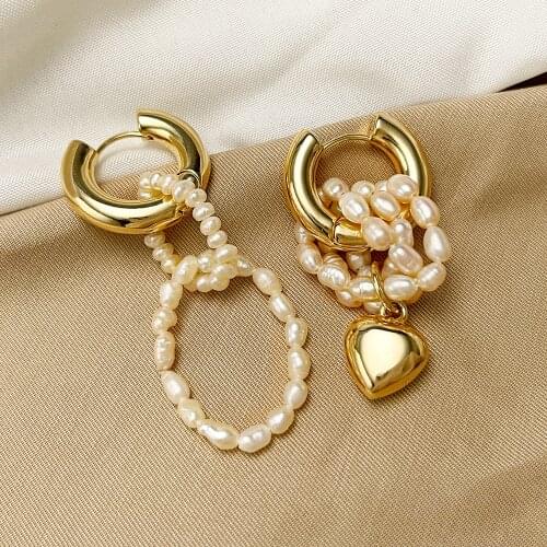 Monlansher Elegant Natural Freshwater Pearls Earrings Cute Heart Round Hoop Earrings Earrings for Women Vintage Earrings Jewelry