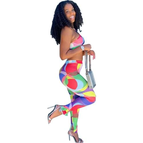 Backless Sleeveless Bodycon Print Crop Top and Pant Set Clubwear Sexy Summer Outfits Women Matching Sets 2 Two Piece Set