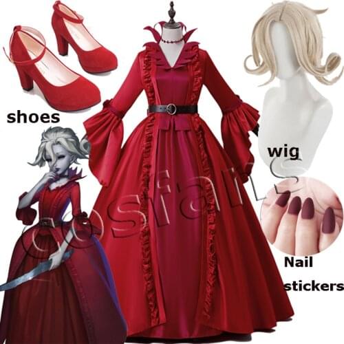 Game Identity V Crimson Mrs. Red Mary Red Monitore Lolita Dress Cosplay Costume Halloween Suit For Women Outfit Dress Wig Shoes