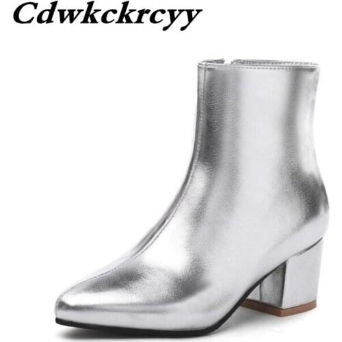 Winter New pattern Sharp head silvery fashion Women Boots Cashmere Keep warm Martin boots ankle boots for women plus size 34-45