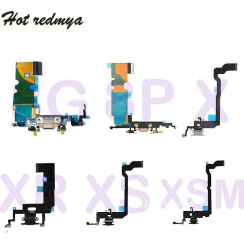 10pcs Charging Flex For iPhone Xs Max X XR 8 Plus USB Charger Port Dock Connector With Microphone Flex Cable Replacement Parts
