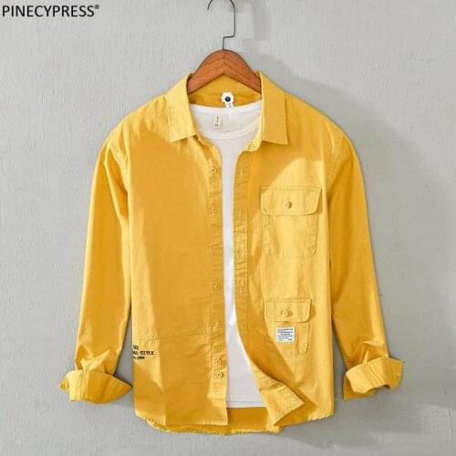 100% Cotton Anti-static Anti-pilling Quality Man Spring Summer Autumn Embroidery Long Sleeve Male Pockets Men Casual Shirt