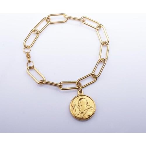 100% Stainless Steel St Benedict Medal Bracelet For Women Men Gold/Silver Color Metal San Benito CHUNKY CHAIN Bracelet