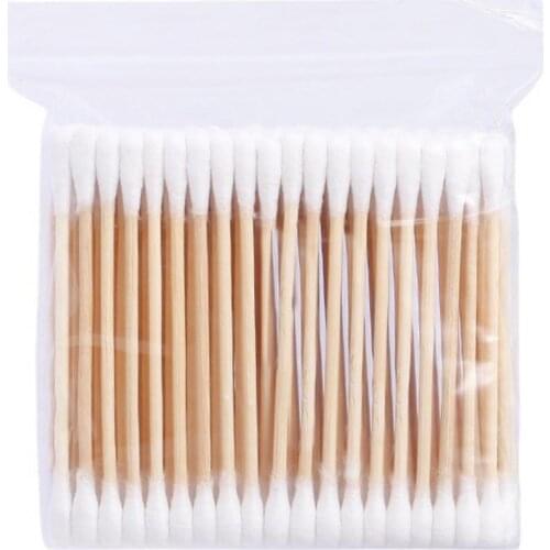 100PCS/Bag Double Head Cotton Swab Highly Absorbent Wood Disposable Beauty Makeup Swab Makeup Ears Cleaning