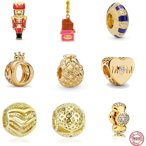 2021 New Mom Bead Zirconia Sparkling Gold Charm fit Original Pandora charms Silver 925 Bracelet DIY Women Jewelry