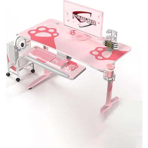 2021 New Pink Gaming Table Girls Bedroom Assembled Computer Desk 120X60X76.5cm Cute Cat Paw Print Desktop Computer Desk Hot Sale
